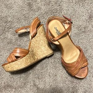 Pink and tan womens size 6 wedges